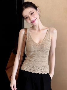 DUOFEIYAN | V-neck Lace Hollow-out Ice Silk Tank Top