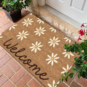 VIKAMA Floral Daisy Welcome Doormat Water Resistant Anti Slip Entry Mat Garden Patio Front Door Decor Carpet