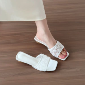 FANGXI | Flower Leather Sandals Heel Medium