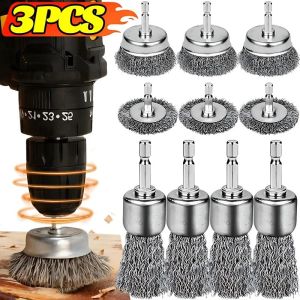 3ชิ้นสว่านเจาะแปรงลวดล้างถ้วยไฟฟ้าอเนกประสงค์ก้านหกเหลี่ยมกำจัดสีสนิมสำหรับงานหนักทำความสะอาดล้อขัดขัดทำความสะอาดอย่างรวดเร็ว