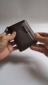 KASHVAU PU Leather Vertical Zipper Wallet Men Women Short Wallet Card Coin Holder RFID Option 400-2