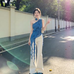 CHANGTONG | Stylish Unique Off Shoulder Top Jeans Set