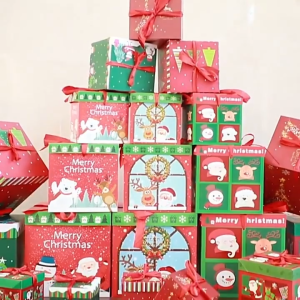 Christmas Gift Box Set 3PCS Santa Reindeer with Ribbon Design for Candy Chocolates Xmas Party Favors