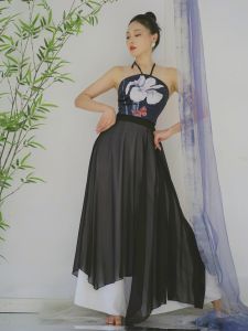 Soso Jia Chinese Ancient Style Black Han and Tang Chinese Style Elegant Long Outer Veils Clothing Classical Dancing Dress Practice Performance Costume