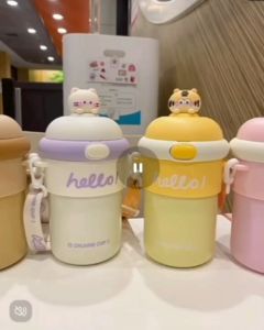 450ML Student Slanted glass cup girls portable straw cup small dumpling water cup insulated and heat resistant gift cup