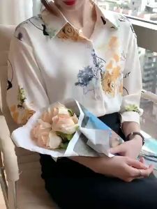 Tianshun Fashion Korean Summer Chiffon Top OL Work Dress Casual Shirt Womens Long Sleeve Printed Shirt