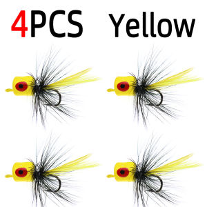 4pcs Size #10 Bass Panfish Popper Fly Saltwater Fly Fishing Trout Bream Pike Flies Floating Foam Lures Orange Yellow Black Bass