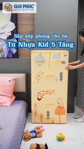 Tủ nhựa Kid 4 tầng QUI PHÚC đựng quần áo cho bé tiện lợi an toàn sức khoẻ hoạt tiết dễ thương