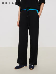 URLAZH | Summer New American Vintage Color-blocked Loose Straight Black Womens Casual Trousers