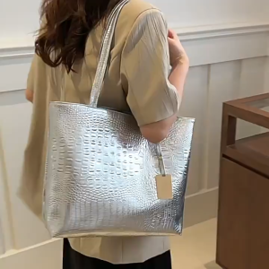Fashion Casual Women Shoulder Bags Silver Gold Black Crocodile Handbag PU Leather Female Big Tote Bag Ladies Hand Bags Sac