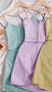 DNEMNLPH Bianca Top & Skirt Set - Trendy Korean Bangkok Pleats Button Garter Self Tie string Slit Vintage Basic Plain Highquality Highwaist Crop