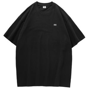 เสื้อยืดคอกลมแขนสั้นทรงหลวมสไตล์ญี่ปุ่นสำหรับฤดูร้อน ผ้าฝ้าย 100% สีพื้น เสื้อผ้าทำงานสำหรับทั้งชายและหญิง