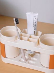 ชูดอูปกรณ์แปรงฟัน ที่ผู้หญิงกันวางแปรงสีฟัน สีส้ม/สีเทา กล่องใส่แปรงสีฟัน ในห้องน้ำ กล่องใส่แปรงสีฟัน ที่เก็บแปรง ถ้วยเดียว ถ้วยคู่