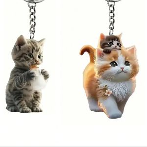 1pcs/2pcs keychain with one nursing kitten and two cute kittens perfect for pet lovers as decorative accessories