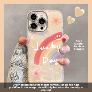Apple 16 pro Womens New Style Silicone Phone Case with Lens Protection Shell Pattern Rainbow Flowers Anti-Fall Creative Design