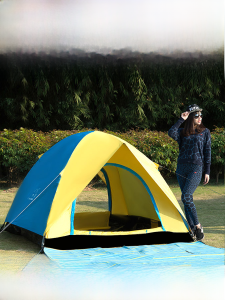 Outdoor Camping Tent 3-4 Person Waterproof Double Layer Hiking Travel Family Set Rainproof Polyester Oxford Cloth Glass Steel