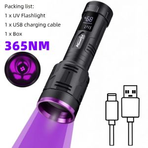 Alonefire | LCD 365nm UV High Power Blacklight Led Flashlight Rechargeable Torch Cat Dog Pet Stain Urine Money Ore Jade Gem Scorpion Lamp