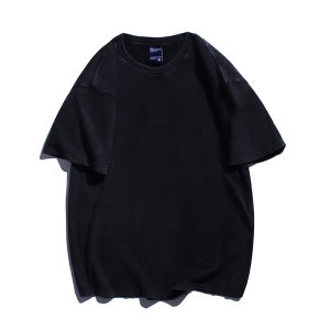 เสื้อยืดแขนสั้นผ้าฝ้ายแท้ ทรงหลวม สำหรับผู้ชาย ฤดูร้อน 2025 ใหม่ สไตล์อเมริกัน ไฮสตรีท ซักแล้ว โอเวอร์ไซส์ แขนสั้น เทรนด์