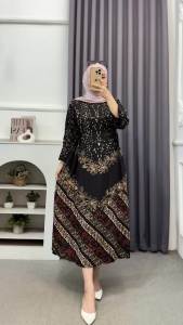 kakeko batik Midi dress miranda bahan twill sultan batangan motif tradisional kombinasi
