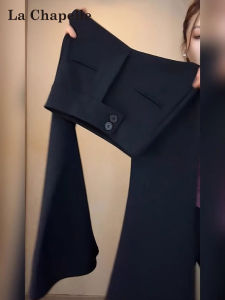 Quần Ống Loe La Chapelle Màu Đen Cho Nữ 2025 Quần Ống Loe Lót Lông Cừu Cạp Cao Ôm Sát Chân Mùa Thu Đông Phong Cách Hàn Quốc