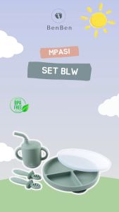 BenBen Premium Mpasi Set BLW ( Mini Suction Plate with Lid + Pre Spoon + Sippy Cup )