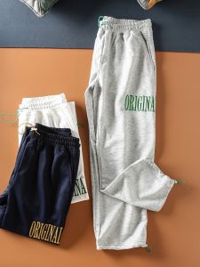 Quần Dài Thể Thao Thường Ngày Bằng Vải Nỉ Thêu 3D Cho Nam Mùa Xuân Hè Quần Dài Ống Đứng Co Giãn Cạp Vừa Quần Dài Thường Ngày