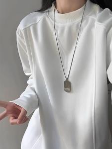 White round Neck Long Sleeve Sweatshirt Womens Loose Casual Inner Wear Top Small Size Shoulder Length Autumn New Arrival