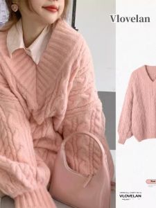 Loose Womens Knitted Sweater Autumn Winter New Style Fufu Soft Fluffy Japanese Lazy Retro Twist Head over Heels Outerwear