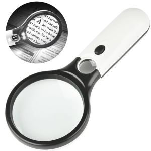 Portable Handheld Magnifying Glass with 3 LED Light 3X 45X Magnifying Glass for Elderly Newspaper Reading Magnifier Repair Tool