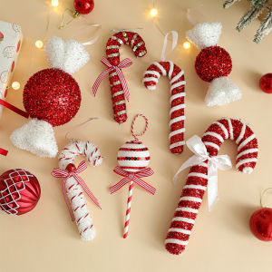 Christmas Tree Decoration Cane Hanging Ornament Festival Scene Candy Stick Lollipop Christmas Ball Holiday Candy Decor