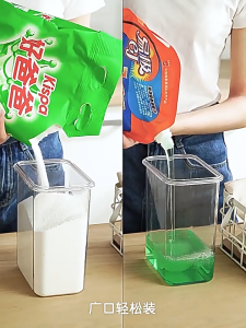 Airtight Leak-Proof Laundry Detergent Dispenser Clear Washing Powder Storage Box With Measuring Cup Liquid Softener Container Jar For Laundry Room