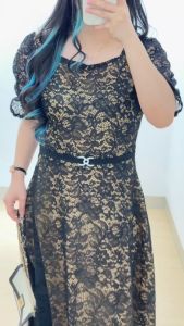 4724 Liftha Brukat Midi Dress Natal | Gaun Pesta Wanita Elegan