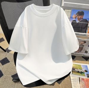 Summer Heavyweight Pure Cotton Printed Short Sleeve Mens T-shirt Versatile Street Style Casual Breathable round Neck Top