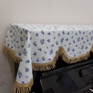 Khăn phủ đàn Piano nền vải trắng hoa xanh