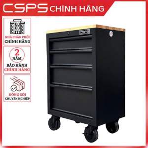 Tủ Dụng Cụ CSPS 61cm - 04 Hộc Kéo Màu Đen Kèm Bánh Xe Và Ván Gỗ