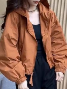 Elegant French Style Petite Windbreaker with Hood
