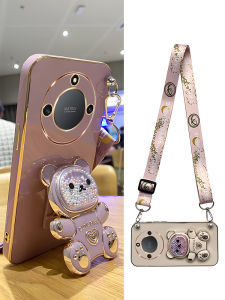 Cute Bear Holdable Honor X50 Phone Case New Style Stand Silicone Womens Crossbody Lens Full Protection Anti-fall V30 Sling 8X with Lanyard