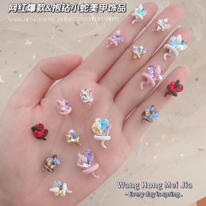 HBESTY Diamond snake nail art jewelry Internet celebrity flash alloy three-dimensional love nail drill finger crystal glass nail art jewelry