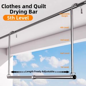 Extendable No-Drill Clothes Drying Pole Stainless Steel