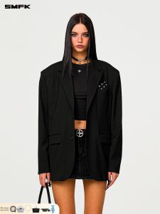 SMFK | Loose Fitted Structured Shoulder Black Suit
