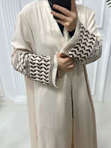 S-XXL Fashion Embroidery Kimono Oversized Muslim Robe Abaya Female Full Length Taseel Muslim Abaya Worship Service Abaya Wy1969W