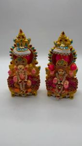 Lakshmi Ganesh Murti Idol for Diwali Puja Handmade Terracotta Clay Statue – 14 cm