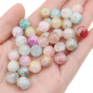 20pcs 10mm Fancy Crackle Crystal Glass Beads Round Loose Spacer Beads for Bracelet Necklace Keychain DIY Jewelry Making Accessories