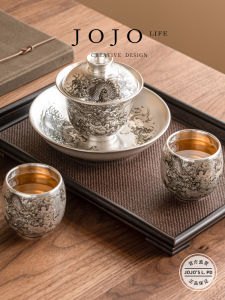 Modern Simple Silver Tea Set Owner Cup Pure Silver Porcelain Body Gilded Silver Tea Drinking Cup for Engaging in Tea Appreciation