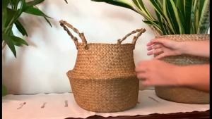 Plant Basket with Handles Wicker Basket Plant Pot Storage Basket Rattan Hanging Flower Pot Laundry Home Decor
