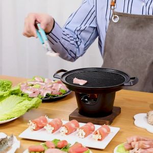 Alat Panggangan Arang Tungku BBQ Barbeque Meja Bulat Alat Panggang BBQ Japanese Grill Stove tungku arang portable Set kecil Grill Stove Anti Lengket Korean Barbeque kompor camping Outdoor Mini Japanese Grill Stove