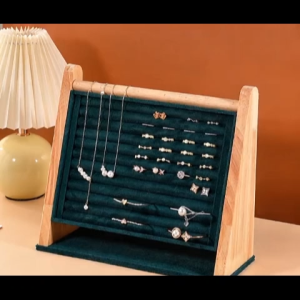 Vertical Solid Wood Ring Display Rack Wooden Jewelry Stand Ring & Earring Display Tray for Home Store Showcase