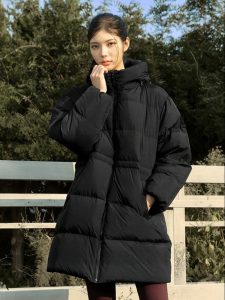 Female Long Waist-Accentuated Hooded Casual Down Jacket