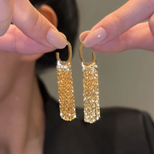 Thời trang mới màu vàng xích kim loại dài Bling hoa tai tua rua cho phụ nữ quyến rũ đám cưới hàng ngày Mặt dây chuyền trang sức món quà bán chạy