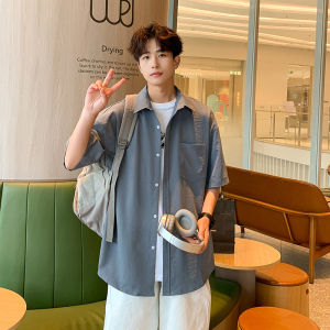 Retro Japanese Style Mens Short Sleeve Shirt Summer Trendy Brand Shoulder Drop Seven Sleeve High End Feeling Vacation Style Half Sleeve T-Shirt